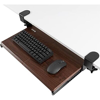 VIVO Small Keyboard Tray, Under Desk Pull Out with Extra Sturdy C Clamp Mount System, 20 (26 Including Clamps) x 11 inch Slide-Out Platform Drawer, Dark Walnut Top, Black Frame, MOUNT-KB05ES-D VIVO Small Keyboard Tray, Under Desk Pull Out with Extra Sturdy C Clamp Mount System, 20 (26 Including Clamps) x 11 inch Slide-Out Platform Drawer, Dark Walnut Top, Black Frame, MOUNT-KB05ES-D