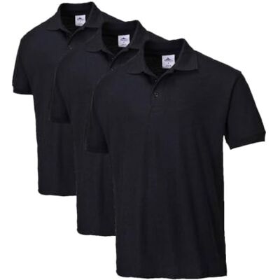 Portwest B210 Naples Mens Polo Shirt Short Sleeve Pique Knit Polycotton Corporate Workwear Uniform UPF 40 Plus UV Protection Rib Collar Cuffs Twin Stitched Seams, Black, M Portwest B210 Naples Mens Polo Shirt Short Sleeve Pique Knit Polycotton Corporate Workwear Uniform UPF 40 Plus UV Protection Rib Collar Cuffs Twin Stitched Seams, Black, M