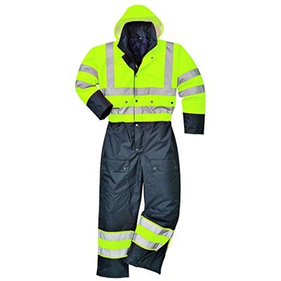 Portwest S485 Mens Hi Vis Waterproof Winter Coverall Thermal Quilted Hooded Rain Suit 300D PU Coated Taped Seams Reflective Workwear Rail Motorway Tradesman, Yellow/Black, L Portwest S485 Mens Hi Vis Waterproof Winter Coverall Thermal Quilted Hooded Rain Suit 300D PU Coated Taped Seams Reflective Workwear Rail Motorway Tradesman, Yellow/Black, L