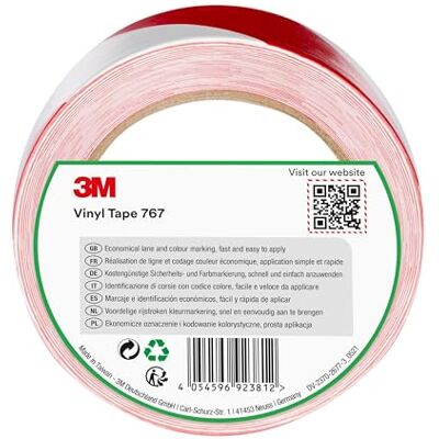 3M Hazard Marking Vinyl Tape 767i, 50 mm x 33 m, Red and White 3M Hazard Marking Vinyl Tape 767i, 50 mm x 33 m, Red and White