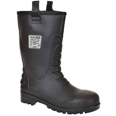 Portwest FW75 Steel PVC Rigger Boot Lightweight Reinforced Ankle Protection Black, 14, S5 EN ISO 20345, EN 13832-3, Cold Insulation, Faux Fur Lined, 100% Waterproof, Anti-Static Footwear, Button Front Portwest FW75 Steel PVC Rigger Boot Lightweight Reinforced Ankle Protection Black, 14, S5 EN ISO 20345, EN 13832-3, Cold Insulation, Faux Fur Lined, 100% Waterproof, Anti-Static Footwear, Button Front