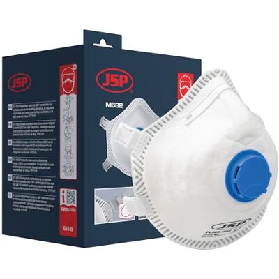 JSP M632 FFP3 Moulded Disposable Valved Dust Mask (10 pack) Face Mask For Silica Dust, Sanding, Mould, Aerosols, Fumes, Viruses Construction, Woodwork, DIY, Industrial 99% Filtration EN 149 JSP M632 FFP3 Moulded Disposable Valved Dust Mask (10 pack) Face Mask For Silica Dust, Sanding, Mould, Aerosols, Fumes, Viruses Construction, Woodwork, DIY, Industrial 99% Filtration EN 149