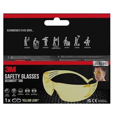 3M SecureFit™ 200 Safety Glasses SF200Y-1, Yellow Lens 3M SecureFit™ 200 Safety Glasses SF200Y-1, Yellow Lens