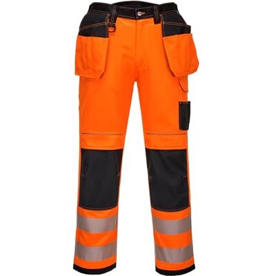 Portwest PW3 T501 Mens Hi Vis Work Trousers Holster Pocket Polycotton Reflective Triple Stitched Kneepad Pocket Cargo Workwear Construction Builders Tradesman Heavy Duty, Regular, Orange/Black, 42 Portwest PW3 T501 Mens Hi Vis Work Trousers Holster Pocket Polycotton Reflective Triple Stitched Kneepad Pocket Cargo Workwear Construction Builders Tradesman Heavy Duty, Regular, Orange/Black, 42