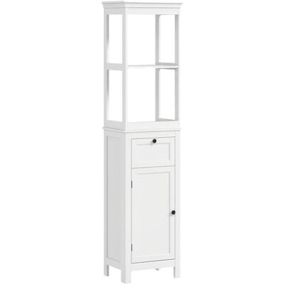 HOMCOM Tall Bathroom Cabinet, Slim Bathroom Storage Cabinet with 2 Open Shelves, Soft Close Door and Drawer, Adjustable Shelf, Narrow Cupboard Storage Unit, White HOMCOM Tall Bathroom Cabinet, Slim Bathroom Storage Cabinet with 2 Open Shelves, Soft Close Door and Drawer, Adjustable Shelf, Narrow Cupboard Storage Unit, White