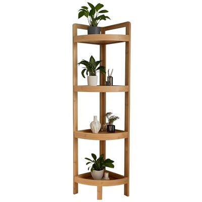 Relaxdays Bamboo Corner Shelf, 4 curved shelves, HWD: 105.5x23x23 cm, space-saving for bathroom & kitchen, natural Relaxdays Bamboo Corner Shelf, 4 curved shelves, HWD: 105.5x23x23 cm, space-saving for bathroom & kitchen, natural