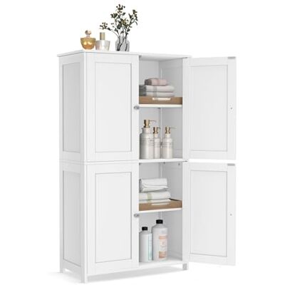 VASAGLE Bathroom Cabinet, 4 Doors, 60 x 30 x 108.5 cm Freestanding Bathroom Storage Unit, Adjustable Shelf, Cloud White, Siren Collection BBC553WH01 VASAGLE Bathroom Cabinet, 4 Doors, 60 x 30 x 108.5 cm Freestanding Bathroom Storage Unit, Adjustable Shelf, Cloud White, Siren Collection BBC553WH01