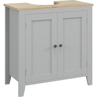 kleankin Under Sink Cabinet, Bathroom Sink Cabinet, Pedestal Design, Grey Bathroom Sink Cabinet with 2 Doors, Freestanding Bathroom Cupboard, Adjustable Shelf kleankin Under Sink Cabinet, Bathroom Sink Cabinet, Pedestal Design, Grey Bathroom Sink Cabinet with 2 Doors, Freestanding Bathroom Cupboard, Adjustable Shelf