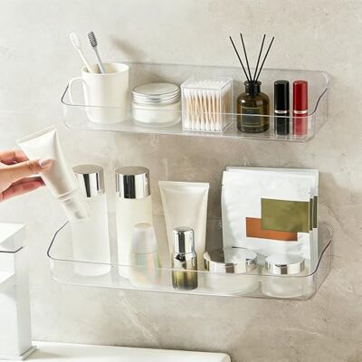 ASelected 2Pcs Acrylic Shower Caddy, Wall Mounted Bathroom Shelves No Drilling Adhesive Shower Shelf for Bathroom and Kitchen,Clear Plastic Storage (32.2 x 11 x 8.8 Cm) ASelected 2Pcs Acrylic Shower Caddy, Wall Mounted Bathroom Shelves No Drilling Adhesive Shower Shelf for Bathroom and Kitchen,Clear Plastic Storage (32.2 x 11 x 8.8 Cm)