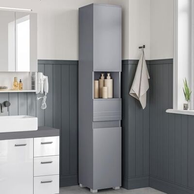 VASAGLE Bathroom Cabinet with Drawer, Adjustable Shelves, 30 x 30 x 170 cm Bathroom Furniture, Open Compartment, Dove Grey, Kailyn Collection BBC560P36 VASAGLE Bathroom Cabinet with Drawer, Adjustable Shelves, 30 x 30 x 170 cm Bathroom Furniture, Open Compartment, Dove Grey, Kailyn Collection BBC560P36