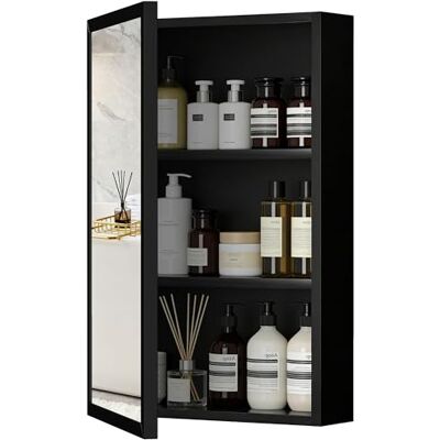 kleankin Bathroom Cabinet with Mirror, Wall Mounted Bathroom Mirror Cabinet with Storage Shelves, 40 x 12 x 60 cm, Black kleankin Bathroom Cabinet with Mirror, Wall Mounted Bathroom Mirror Cabinet with Storage Shelves, 40 x 12 x 60 cm, Black