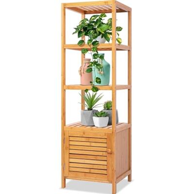 SereneLife Bamboo Slim Shelving Cupboard, Shelves with Cabinet for Bathroom Storage & Towel Organizer, Bathroom Cabinet, Bookcase, Living Room, Fits in Corners & Small Spaces, Freestanding Furniture SereneLife Bamboo Slim Shelving Cupboard, Shelves with Cabinet for Bathroom Storage & Towel Organizer, Bathroom Cabinet, Bookcase, Living Room, Fits in Corners & Small Spaces, Freestanding Furniture