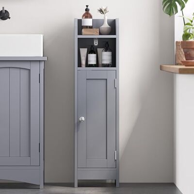 VASAGLE Slim Bathroom Floor Storage Cabinet with Door and Shelves, Freestanding Bathroom Storage Unit, Narrow Bathroom Toilet Paper Storage Cabinet, Adjustable Shelves, Dove Grey BBC310P36 VASAGLE Slim Bathroom Floor Storage Cabinet with Door and Shelves, Freestanding Bathroom Storage Unit, Narrow Bathroom Toilet Paper Storage Cabinet, Adjustable Shelves, Dove Grey BBC310P36