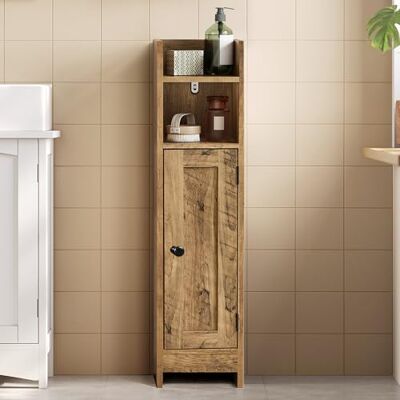 VASAGLE Slim Bathroom Floor Storage Cabinet with Door, 20 x 18 x 80 cm, Freestanding Bathroom Storage Unit, Narrow Bathroom Toilet Paper Storage Cabinet, Adjustable Shelves, Honey Brown BBK310K01 VASAGLE Slim Bathroom Floor Storage Cabinet with Door, 20 x 18 x 80 cm, Freestanding Bathroom Storage Unit, Narrow Bathroom Toilet Paper Storage Cabinet, Adjustable Shelves, Honey Brown BBK310K01
