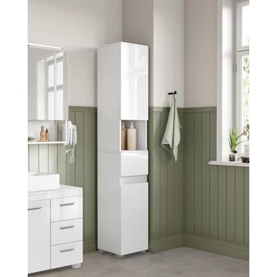 VASAGLE Bathroom Cabinet with Drawer, Adjustable Shelves, 30 x 30 x 170 cm Bathroom Furniture, Open Compartment, Cloud White, Kailyn Collection BBC560P31 VASAGLE Bathroom Cabinet with Drawer, Adjustable Shelves, 30 x 30 x 170 cm Bathroom Furniture, Open Compartment, Cloud White, Kailyn Collection BBC560P31