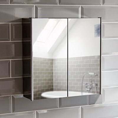 Bath Vida Bathroom Mirror Cabinet with 2 Doors Stainless Steel Storage Silver with Magnetic Closing Mechanism 13 x 45 x 45 cm Bath Vida Bathroom Mirror Cabinet with 2 Doors Stainless Steel Storage Silver with Magnetic Closing Mechanism 13 x 45 x 45 cm