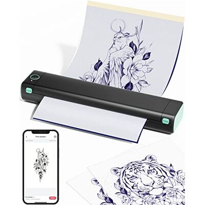 Phomemo M08F Thermocopier Tattoo Tmpressor Tattoo Printer Thermal Tattoo Printer for Beginners and Artists, Bluetooth Tattoo Machines with 10pcs Tattoo Paper, Black Green Phomemo M08F Thermocopier Tattoo Tmpressor Tattoo Printer Thermal Tattoo Printer for Beginners and Artists, Bluetooth Tattoo Machines with 10pcs Tattoo Paper, Black Green