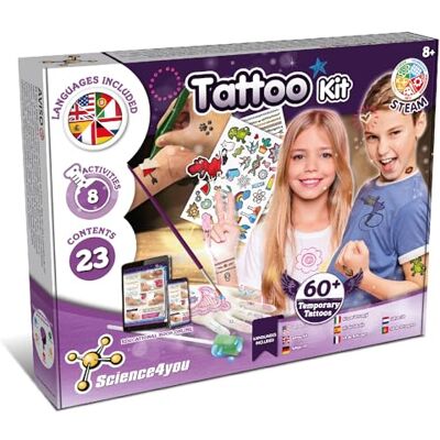 Science4you Temporary Tattoos Kit for Kids 8+ Years Tattoo Maker Studio with 60+ Tattoos: Dinosaur, Pirate Educational Science Kit for Kids +8 Years Science4you Temporary Tattoos Kit for Kids 8+ Years Tattoo Maker Studio with 60+ Tattoos: Dinosaur, Pirate Educational Science Kit for Kids +8 Years