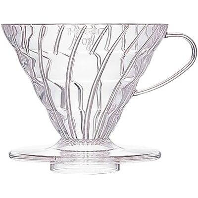 HARIO V60 Plastic V-Shaped Cone Coffee Dripper with Heat Retention, 400 milliliters,Transparent, Size 02, Acrylonitrile-styrene Resin Polypropylene, 2 HARIO V60 Plastic V-Shaped Cone Coffee Dripper with Heat Retention, 400 milliliters,Transparent, Size 02, Acrylonitrile-styrene Resin Polypropylene, 2