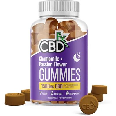 CBDFX 1500mg High Strength Vegan Sleep CBD Gummies, 10mg Each of Chamomile, Passionflower and Lemon Balm /25mg CBD per Gummy 60x Bottle (30 Days) CBDFX 1500mg High Strength Vegan Sleep CBD Gummies, 10mg Each of Chamomile, Passionflower and Lemon Balm /25mg CBD per Gummy 60x Bottle (30 Days)