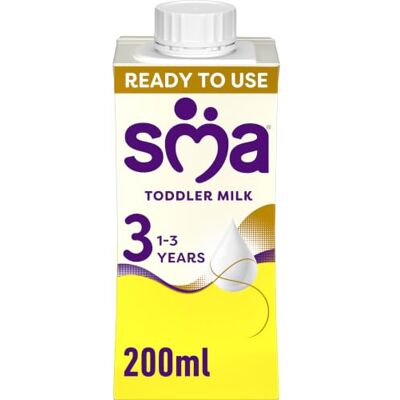SMA Nutrition SMA 3 Toddler Baby Milk Ready Drink Liquid Formula, 1-3 Years 200ml (Pack of 12) SMA Nutrition SMA 3 Toddler Baby Milk Ready Drink Liquid Formula, 1-3 Years 200ml (Pack of 12)