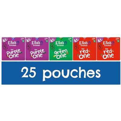 Ella's Kitchen Organic Fruit Smoothie Assortment, Pack of 25 Pouches (10 x Red, 10 x Purple, 5 x Green) Ella's Kitchen Organic Fruit Smoothie Assortment, Pack of 25 Pouches (10 x Red, 10 x Purple, 5 x Green)