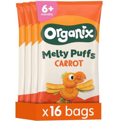 Organix Melty Carrot Puffs, Organic Baby Snack 4 x (4 x 18 g Bags) Organix Melty Carrot Puffs, Organic Baby Snack 4 x (4 x 18 g Bags)