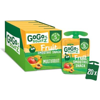GOGO SQUEEZ Fruit Smoothie Snack, Multifruit,100% Real Fruit Blend, 20 x 90g Pouches, Snack for Kids & Adults, Gluten-Free, Vegan, No Added Sugar, School Lunchbox Friendly GOGO SQUEEZ Fruit Smoothie Snack, Multifruit,100% Real Fruit Blend, 20 x 90g Pouches, Snack for Kids & Adults, Gluten-Free, Vegan, No Added Sugar, School Lunchbox Friendly