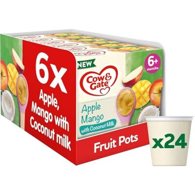 Cow & Gate Baby Food Apple & Mango with Coconut Milk Baby, Toddler and Kids Snacks Fruit Pot Multipack 6+ Months 4x95g (24 Pots) Cow & Gate Baby Food Apple & Mango with Coconut Milk Baby, Toddler and Kids Snacks Fruit Pot Multipack 6+ Months 4x95g (24 Pots)
