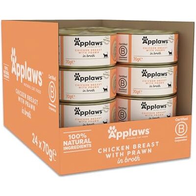 Applaws 100% Natural Wet Cat Food 24 x 70g Chicken Breast with Prawns 70g Tin in Broth Applaws 100% Natural Wet Cat Food 24 x 70g Chicken Breast with Prawns 70g Tin in Broth
