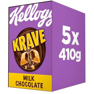 Kellogg's Krave Milk Chocolate Breakfast Cereal 5 x 410g (Pack of 5) Kellogg's Krave Milk Chocolate Breakfast Cereal 5 x 410g (Pack of 5)