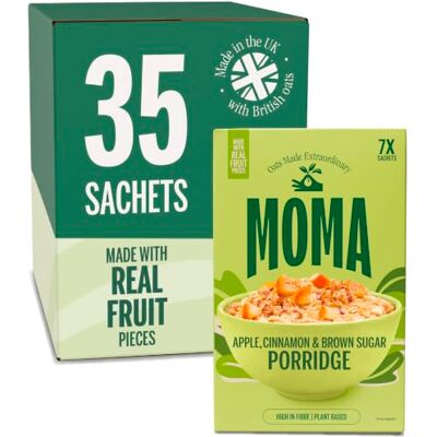 MOMA Apple, Cinnamon & Brown Sugar Porridge Sachets 35 x 40g Made with British Wholegrain Jumbo Oats • High in Fibre • Plant-Based • Contains Real Fruit Pieces • Vegan MOMA Apple, Cinnamon & Brown Sugar Porridge Sachets 35 x 40g Made with British Wholegrain Jumbo Oats • High in Fibre • Plant-Based • Contains Real Fruit Pieces • Vegan
