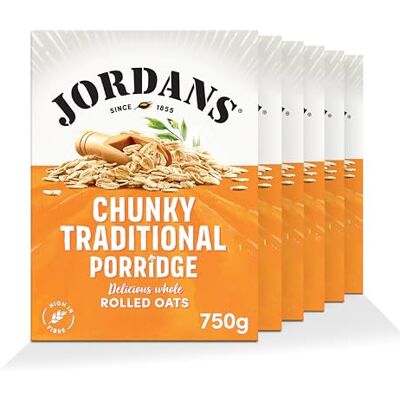JORDANS Chunky Traditional Oat Porridge Breakfast Cereal British Baked High Fibre Cereal No Artificial Flavours or Preservatives 750g (Pack of 6 x 750g) JORDANS Chunky Traditional Oat Porridge Breakfast Cereal British Baked High Fibre Cereal No Artificial Flavours or Preservatives 750g (Pack of 6 x 750g)