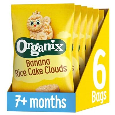 Organix Banana Rice Cake Clouds Baby Rice Cakes Finger Food Snack 7+ Months 40g (Pack of 6) Organix Banana Rice Cake Clouds Baby Rice Cakes Finger Food Snack 7+ Months 40g (Pack of 6)