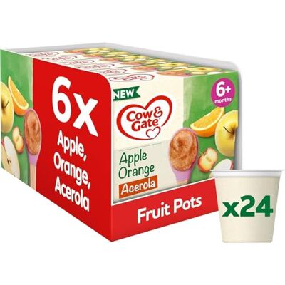 Cow & Gate Apple Orange & Acerola Baby Food Fruit Pots, 6+ Months, 24x100g Cow & Gate Apple Orange & Acerola Baby Food Fruit Pots, 6+ Months, 24x100g