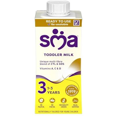 SMA Nutrition SMA 3 Toddler Baby Milk Ready Drink Liquid Formula, 1-3 Years 200ml (Pack of 12) SMA Nutrition SMA 3 Toddler Baby Milk Ready Drink Liquid Formula, 1-3 Years 200ml (Pack of 12)