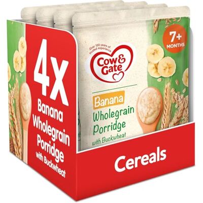 Cow & Gate Banana Wholegrain Porridge Baby Food Cereal, 7+ Months, 200 g, Pack of 4 Cow & Gate Banana Wholegrain Porridge Baby Food Cereal, 7+ Months, 200 g, Pack of 4