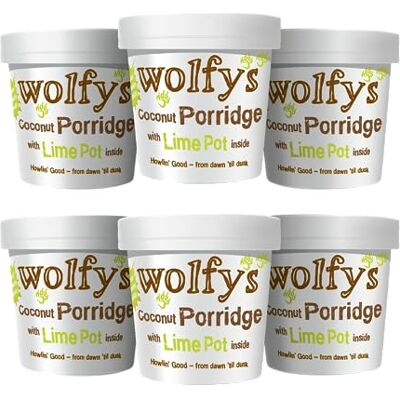 Wolfy's Coconut Porridge with Lime Pot 110 g (Pack of 6) Wolfy's Coconut Porridge with Lime Pot 110 g (Pack of 6)
