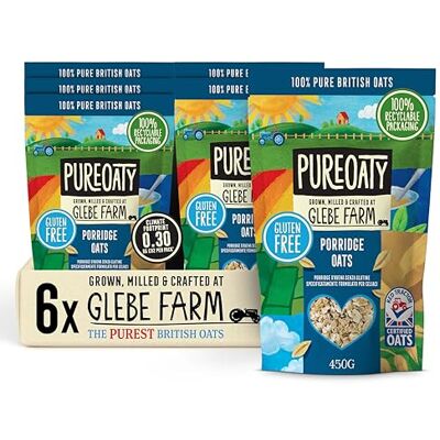 Glebe Farm Porridge Oats 6pk, Healthy Wholegrain Gluten Free For Slow Release Energy, 100% British, All-Natural & High In Fibre, Delicious Porridge With No Hidden Nasties, 6x 450g Glebe Farm Porridge Oats 6pk, Healthy Wholegrain Gluten Free For Slow Release Energy, 100% British, All-Natural & High In Fibre, Delicious Porridge With No Hidden Nasties, 6x 450g