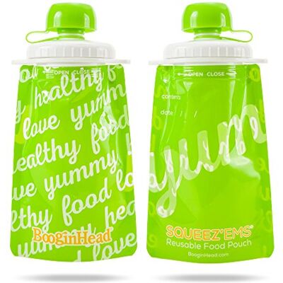 BooginHead Baby Toddler Squeez'Ems Puree Pouches, Dishwasher Safe YUM! Green/White BooginHead Baby Toddler Squeez'Ems Puree Pouches, Dishwasher Safe YUM! Green/White