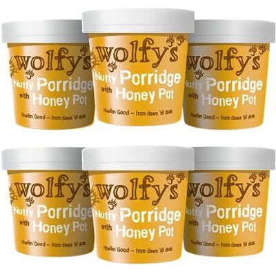 Wolfy's Nutty Porridge with Honey Pot, 6 x 90g Wolfy's Nutty Porridge with Honey Pot, 6 x 90g