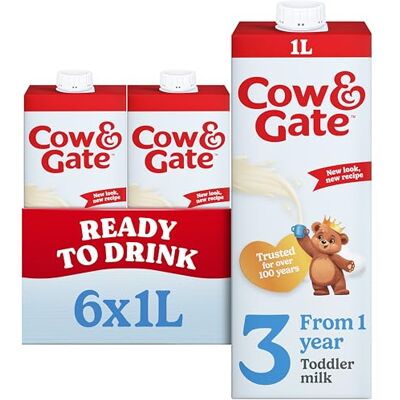 Cow & Gate 3 Toddler Baby Milk Ready to Use Liquid Formula, 1-3 Years, 1 L (Pack of 6) Packaging May Vary Cow & Gate 3 Toddler Baby Milk Ready to Use Liquid Formula, 1-3 Years, 1 L (Pack of 6) Packaging May Vary