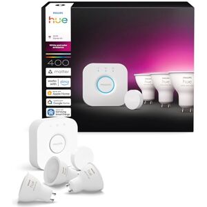 Philips Starter Kit: Bridge + 3 GU10 Smart Bulb Spotlights + Smart Button, White and Color Ambiance, Smart Lights Hub, Works with Apple Home, Alexa, Google Assistant, SmartThings Philips Starter Kit: Bridge + 3 GU10 Smart Bulb Spotlights + Smart Button, White and Color Ambiance, Smart Lights Hub, Works with Apple Home, Alexa, Google Assistant, SmartThings