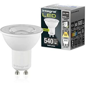 Integral GU10 LED Light Bulb 5 Pack Warm White 3000K, 600LM, 5.7W (Equivalent to 75W) Dimmable Energy efficient and Ideal for spotlights and projectors in bathrooms, Kitchens, Living Rooms Integral GU10 LED Light Bulb 5 Pack Warm White 3000K, 600LM, 5.7W (Equivalent to 75W) Dimmable Energy efficient and Ideal for spotlights and projectors in bathrooms, Kitchens, Living Rooms