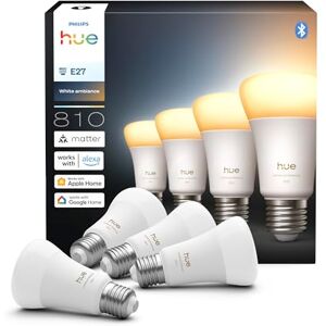 Philips Smart LED A60 Bulb, White Ambiance, E27 Base, 6W, Full Spectrum Light 1000K-20000K, 810 Lumens, Dimmable, Works with Alexa, Google Assistant, and Apple Home, 4 Pack Philips Smart LED A60 Bulb, White Ambiance, E27 Base, 6W, Full Spectrum Light 1000K-20000K, 810 Lumens, Dimmable, Works with Alexa, Google Assistant, and Apple Home, 4 Pack