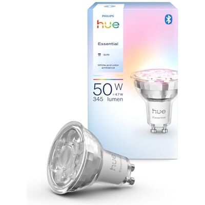 Philips Essential GU10 Spotlight White and Colour Ambience, Smart Led, 4.7W, 345lm, Dimmable, Bluetooth App Control, Smart Home Philips Essential GU10 Spotlight White and Colour Ambience, Smart Led, 4.7W, 345lm, Dimmable, Bluetooth App Control, Smart Home