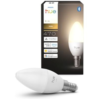 Philips Smart LED Candle Bulb, B39, E14, 1 Pack, Warm White Light 2700 K, 470 lm, Low Dimming, Alexa, Google Home, Apple Home Philips Smart LED Candle Bulb, B39, E14, 1 Pack, Warm White Light 2700 K, 470 lm, Low Dimming, Alexa, Google Home, Apple Home