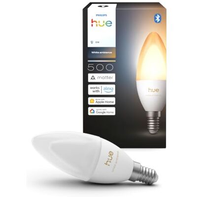Philips Smart LED Candle Bulb, B39, E14, 1 Pack, White Ambiance, Full Spectrum Light 1000 K-20000 K, 500 lm, Ultra-Low Dimming, Alexa, Google Home, Apple Home Philips Smart LED Candle Bulb, B39, E14, 1 Pack, White Ambiance, Full Spectrum Light 1000 K-20000 K, 500 lm, Ultra-Low Dimming, Alexa, Google Home, Apple Home
