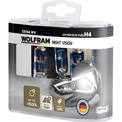 Wolfram NIGHT VISION HALOGEN BULB H4, +150% extra light +20% whiter light, 12V, 60/55W, 22144NV, DuoBox (2 lamps) Wolfram NIGHT VISION HALOGEN BULB H4, +150% extra light +20% whiter light, 12V, 60/55W, 22144NV, DuoBox (2 lamps)
