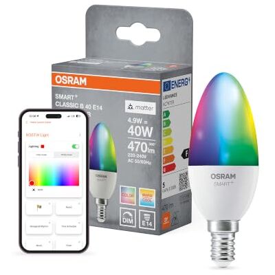OSRAM SMART+ Matter LED lamp, Frosted Look, 4.9W, 470lm SMART+ MATTER Multicolor Classic, LED Lamps, White, 39 mm dia, 20000 h, pack of 1 OSRAM SMART+ Matter LED lamp, Frosted Look, 4.9W, 470lm SMART+ MATTER Multicolor Classic, LED Lamps, White, 39 mm dia, 20000 h, pack of 1